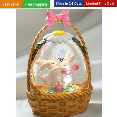 Easter Snow Globe Lantern Easter Decorations for Home with Timer Swirling Gli...