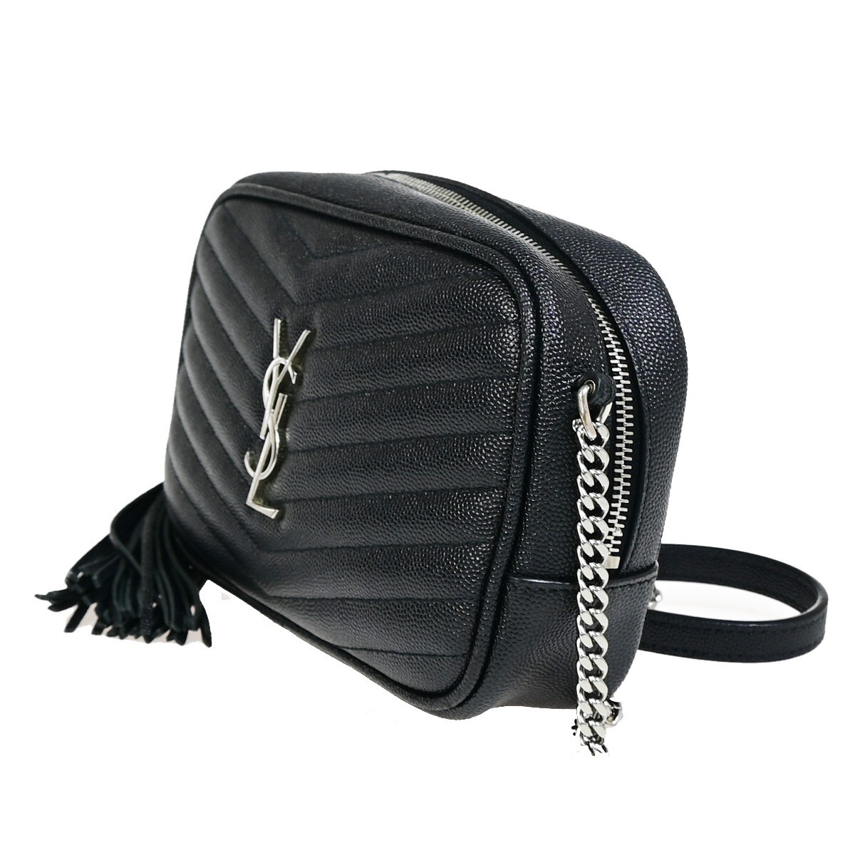 SAINT LAURENT YSL Logo Lou Catena Mini Borsa a Tracolla Pelle Nera SHW 675RJ866