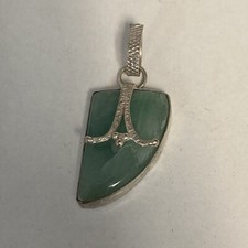 Green Sea Glass 925 Sterling Pendant 1.75  Long 6.8g