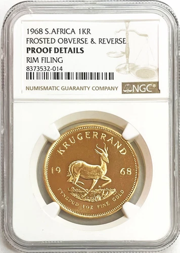 1968 GOLD SOUTH AFRICA 1 OZ KRUGERRAND FROSTED SECOND YEAR ISSED COIN NGC PROOF*
