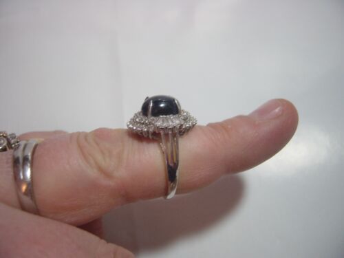 incredible-vintage-solid silver STAR SAPPHIRE &sparkly cambodian zircons ring-s - Picture 7 of 15