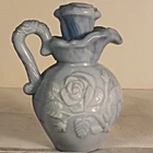 Vintage 1978 Avon Blue Rose Milk Glass Pitcher w/ Stopper Victorian Style 6.5"