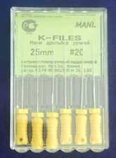 MANI DENTAL K-FILE ENDODONTIC STAINLESS STEEL ENDO ROOT CANAL FILE 25MM #20 6/PK