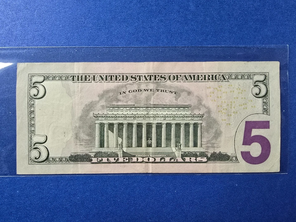 Lucky US Five Dollar Bill Birthday Note October 21, 1991 - 10/21/1991 - Image 3 of 3