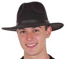 DELUXE 20'S MENS BLACK GANGSTER FELT FEDORA TRILBY BLUES BROTHER COSTUME HAT