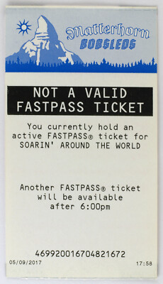 Mint Disneyland Invalid Fastpass for Matterhorn Bobsleds: Have DCA Fastpass 2017