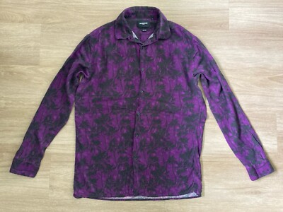 THE KOOPLES Paris Hemd Gr. M Lila Schwarze Palmen Fließend 100% Viskose Sandro