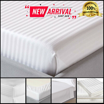 LUXUS FLACH SPANNBETTLAKEN BETTWÄSCHE SET POLY BAUMWOLLE SATIN STREIFEN HOTELQUALITÄT