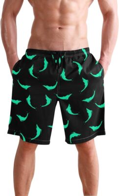 Men's Cow Print Swim Trunks Quick Dry Drawstring Shorts with Pockets Mesh Lining