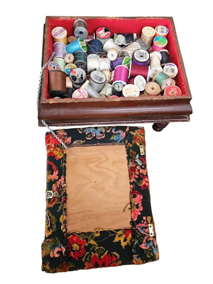 Vintage Sewing Foot Stool/Storage, Hinged Top, Tapastry Fabric - Image 3 of 4