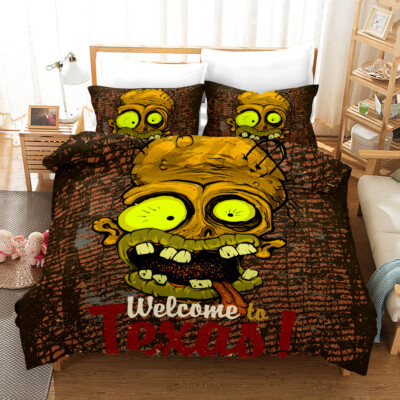 3D Zombie Skelett Cartoon Muster Quilt Cover Set Bettwäsche Sets Kissenbezüge 64