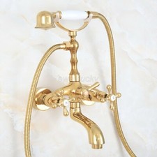 Wall Mount Gold Color Brass Bathroom Clawfoot Tub Faucet with Handheld Shower