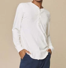 Jungmaven Hemp Mountain Henley Long Sleeved Shirt Washed White Size Small NWT