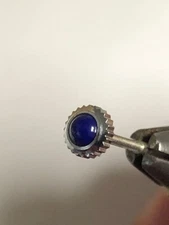 Blue Cabochon Stainless Steel / White Watch Crowns NOS O.D. 5.0mm Tap 8