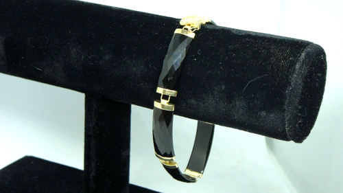 VINTAGE 14K SOLID YELLOW GOLD FACETED BLACK JADE BRACELET 7 1/4"