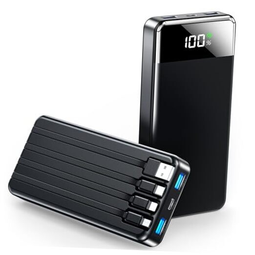 Portable Charger 35000mAh Power Bank - Portable Battery with 4 Built A-Black