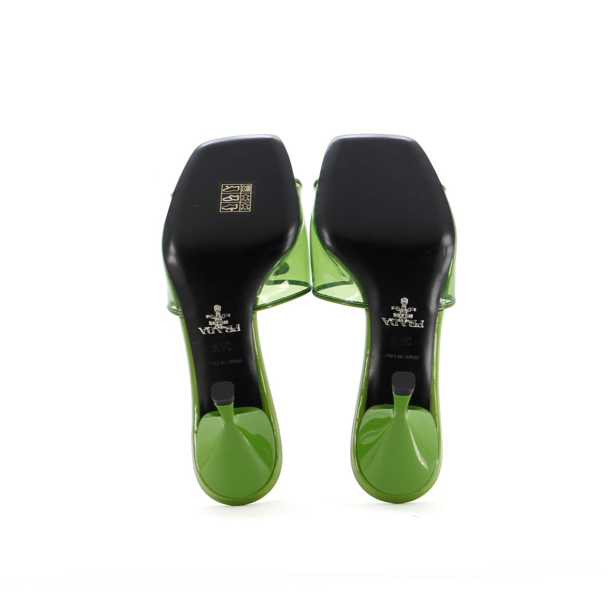 Prada Women's Triangle Logo Kitten Heeled Sandals PVC with