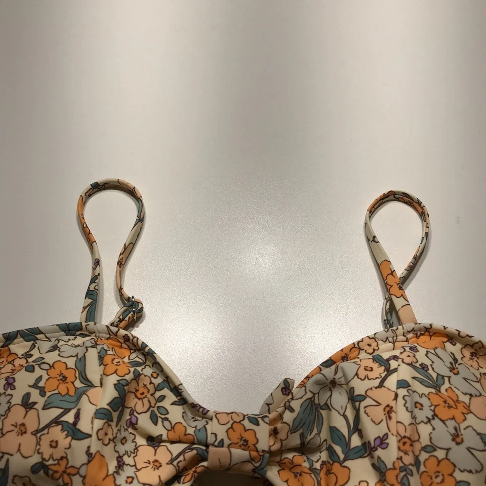 Top de bikini Cupshe para mujer talla grande NUEVO amarillo melocotón floral boho bandeau forrado Foto 4 de 4