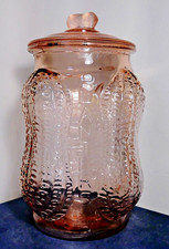 VINTAGE PLANTERS MR. PEANUT PINK DEPRESSION GLASS JAR W LID