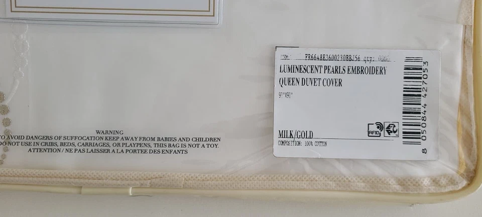 Funda nórdica Frette perlas luminiscentes bordadas reina leche/dorado algodón Italia Foto 3 de 4