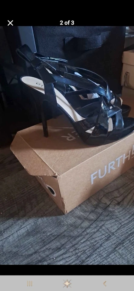 Sandalias para mujer Guess negras plataforma tacón de aguja moño zapatos talla 8M Foto 2 de 3