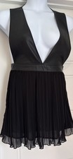 Zara Vegan Leather And Chiffon Pleated Dress Med Black Side Zip Flirty