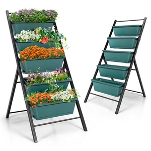 2PCS 5-Tier Planteur vertical surélevé de jardin 5 Boîte à contenants vert
