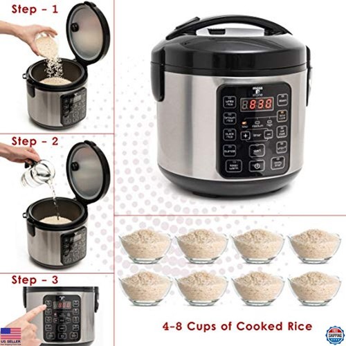 Arrocera eléctrica digital pequeña 4-8 tazas, 10 ajustes preestablecidos, olla de vapor - Imagen 3 de 7