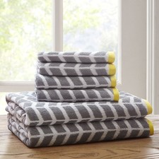 Cotton Jacquard Bath Towel 6-Piece Set Grey Geometric Print