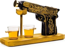 Hand Painted Pistol Whiskey & Wine Decanter Gift for Dad, Men - Pistol Whiske...