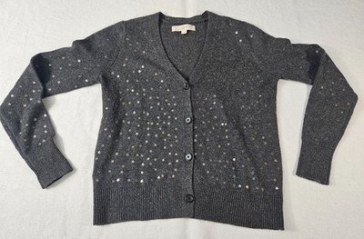 Ann Taylor LOFT Gray Star Sequined Cardigan Size Small