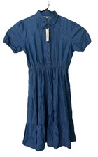 Tiered Maxi Dress Womens Large Denim Button Country Cotton Americana Cottagecore