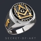 Masonic Ring Master Mason Freemason Pillars Silver 925 with 18K-GoldPlated Parts