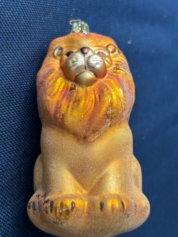 VTG Christborn German Glass Gold Tone Lion Christmas Ornament 3”