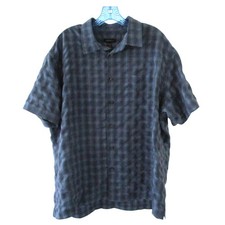 Van Heusen Men's Blue Checked Short Sleeve Button Down Shirt Size XL 17 - 17-1/2