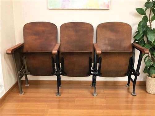 3 Vintage Wood Folding Theater Seats, Auditorium Seats, Entryway Bench, E7 - Image 4 of 4
