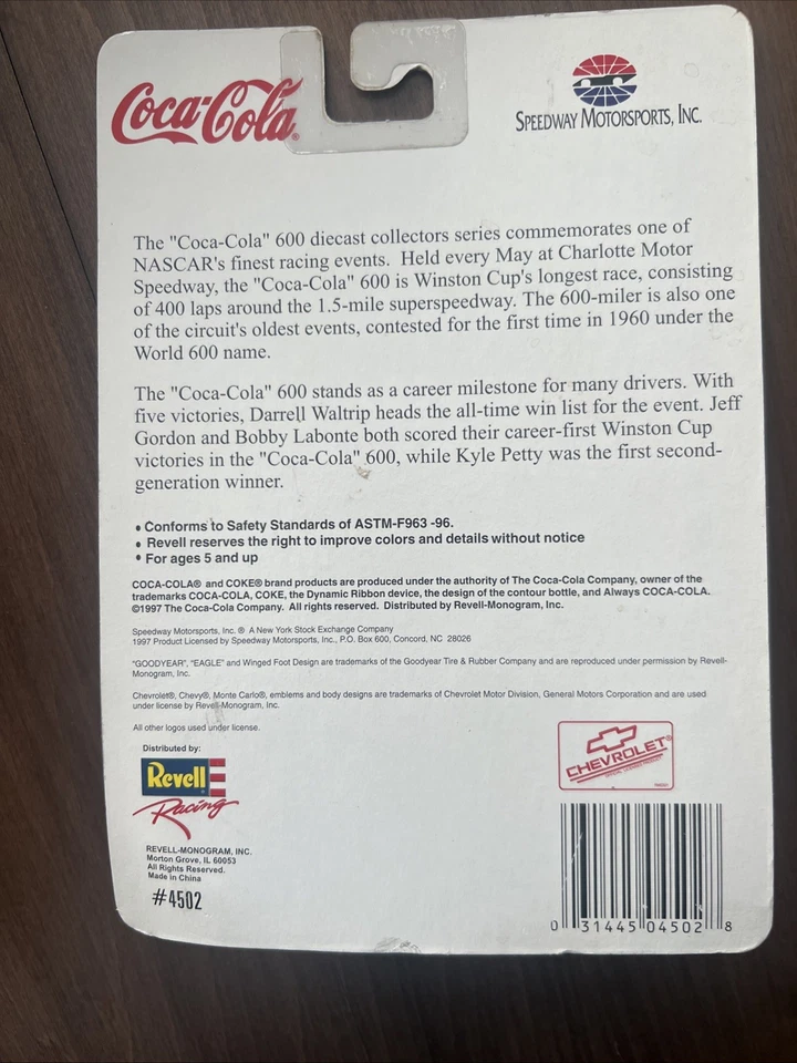 1997 Revell Racing Coca-Cola 600 NASCAR #1 Monte Carlo Diecast Car 1/64 NOS MOC - Image 3 of 3