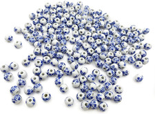 200Pcs Ceramic Beads, 10Mm round Porcelain Beads for Crafts Making