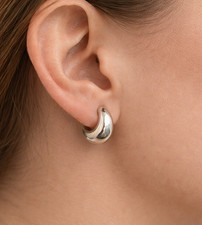 925 Sterling Silver Chunky Hoop Earrings 20mm Rhodium Plated 6.8g