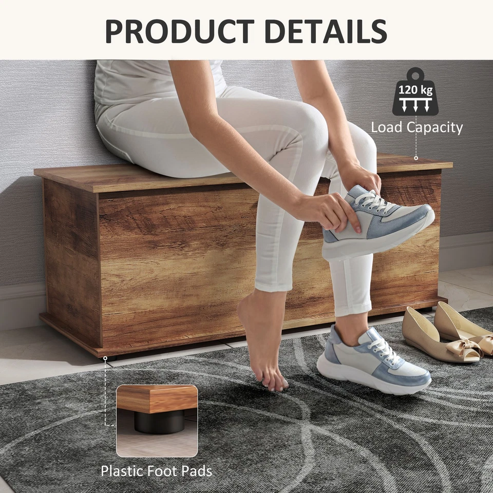 HOMCOM Storage Chest With Lid, 113L Storage Box, Brown Wood Grain - Image 4 of 4