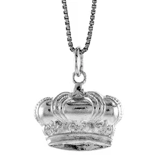 925 Sterling Silver Diamond Cut Royalty Crown Pendant 19/32 (15mm) Inch Tall