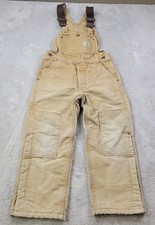 Carhartt Bib Overalls Boys Medium Brown Canvas Insulated Quilt Lined Zip Ankle