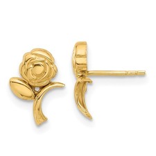 14k Yellow Gold Polished Rose Stud Earrings 0.61g L-10.8mm, W-7.7mm for Mom