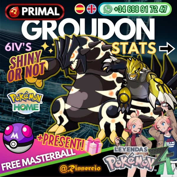PRIMAL Groudon Shiny 6IVs Competitive Pokemon ZA Legends + Free Masterball