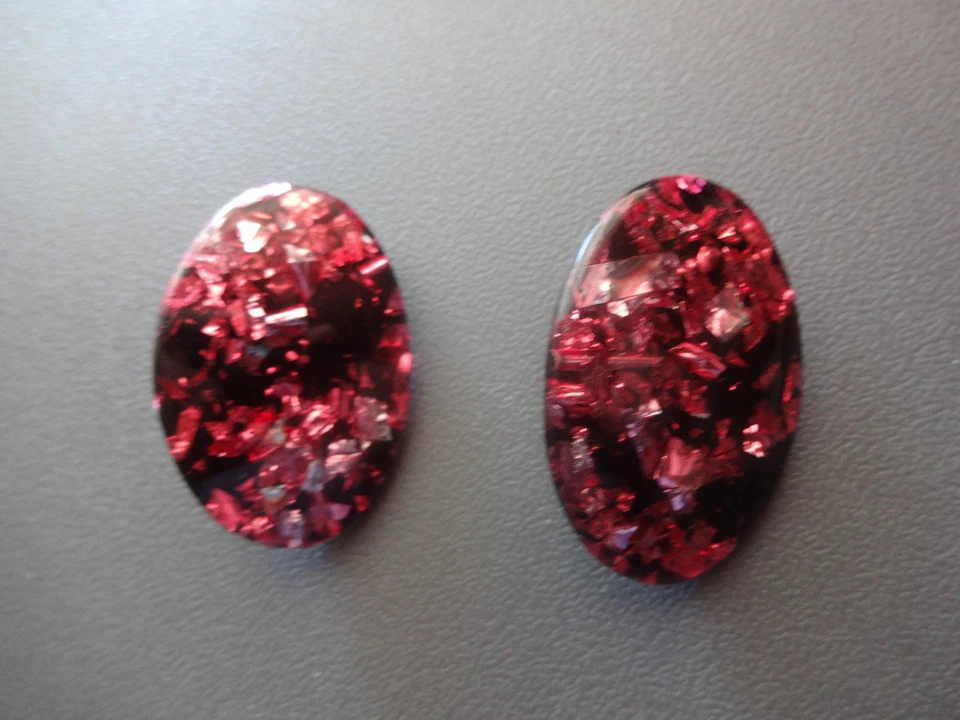 Pendientes de clip de celuloide Lucita ovalados de colección rosa negro llamativos Foto 2 de 4