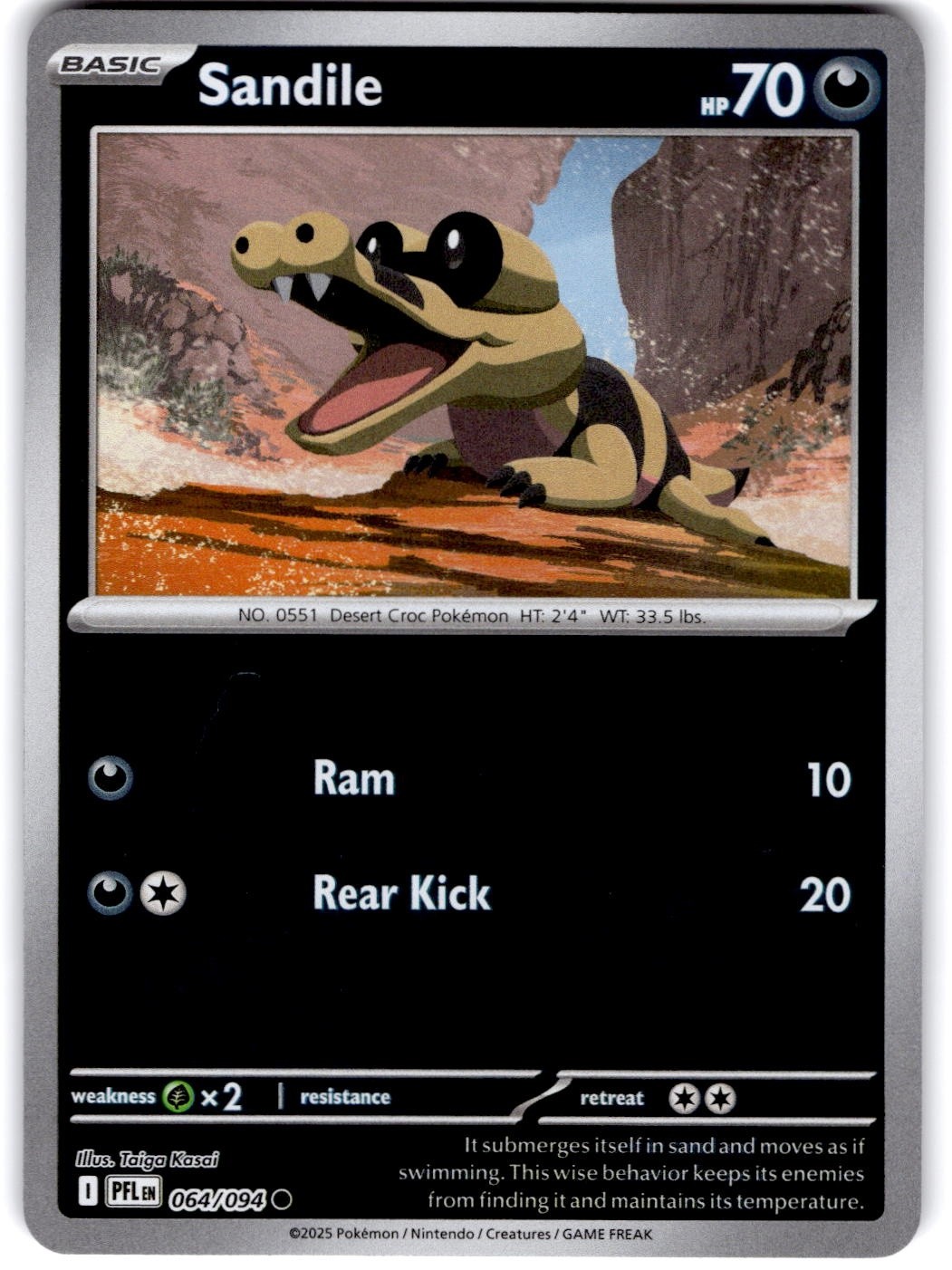 Pokemon Sandile Phantasmal Flames 64/94 Reverse Holo Near Mint English