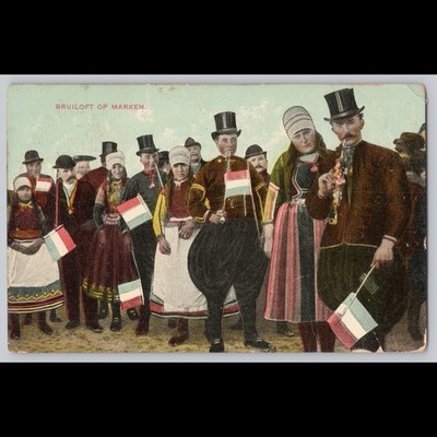 Postcard Bruiloft op Marken Netherlands Cultural Attire 1910