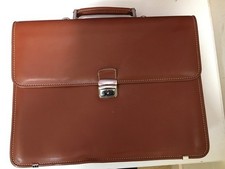 POLLINI Italian Brown Leather Briefcase - Handmade - New with labels and dustbag