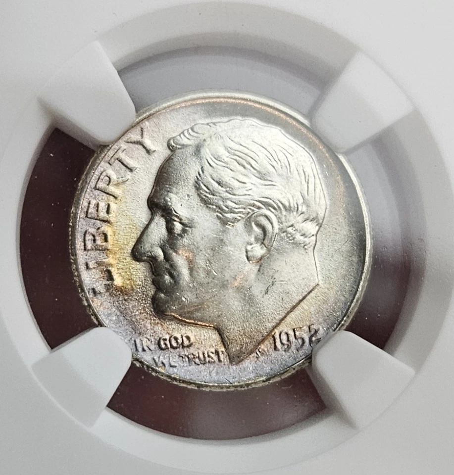 Toner 1952 Roosevelt Dime NGC MS65 ~ Beautifully Toned ~ Dual-Sided Toning  - Image 4 of 4