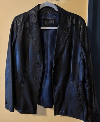 Wilsons Leather Pelle Studio Black Collared Button Jacket Women's S Lined